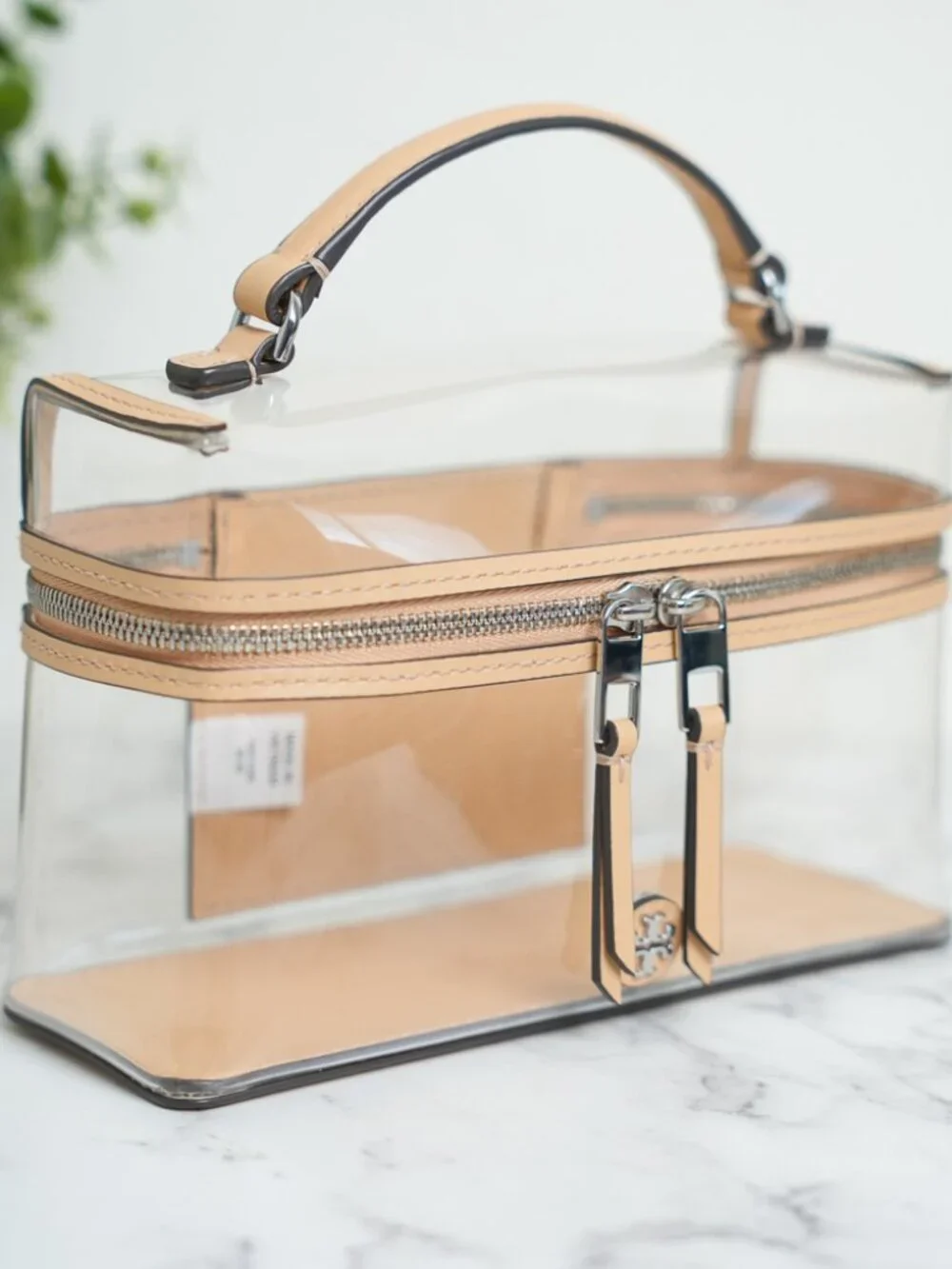 Tory Burch Rory Clear Vanity Bag Crossbody in Brushed Almond NWT